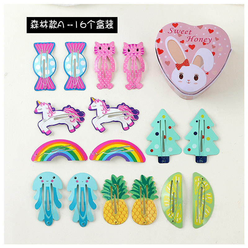 16pcs Korean printed cartoon animal fruit Crown Hairpin bb hair clips