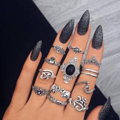 Fashion vintage silver boho Beach Ring Punk Hollow out jewel elephant opening ring set boho for girls women Fashion vintage silver boho Beach Ring Punk Hollow out jewel elephant opening ring set boho for girls women