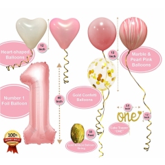 Pink tassel banner confetti latex balloon 1st birthday party decorations