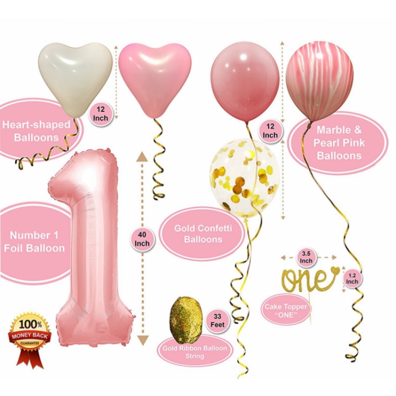 Pink tassel banner confetti latex balloon 1st birthday party decorations Pink tassel banner confetti latex balloon 1st birthday party decorations