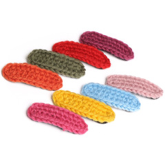 custom fancy winter plain hair accessory wool girls kids children's knit hair clips