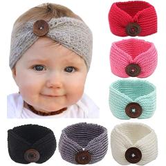 Hot sale winter knitted elastic band wide crochet headbands decorative buttons