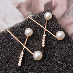 925 Silver personalized fashion women ladies rhinestone pearl cross earrings