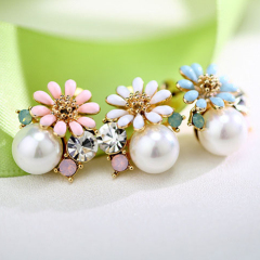 Korea Fashion women jewelry flower earring accessories pearl stud earrings Korea Fashion women jewelry flower earring accessories pearl stud earrings