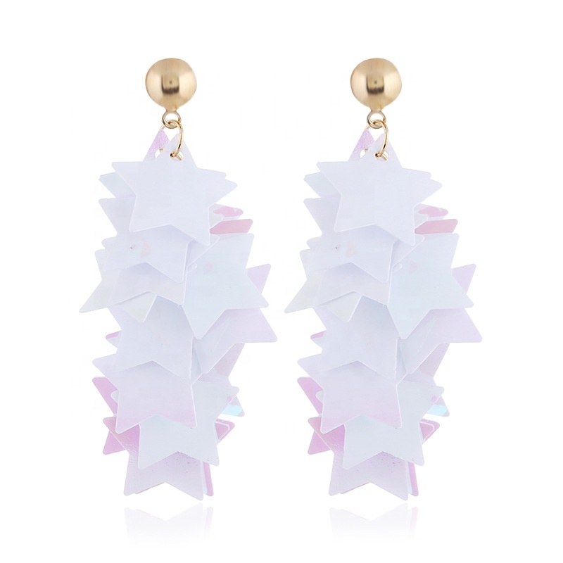 Amazon wholesale bling  multi-layer splicing pentagram tassels star shape earrings