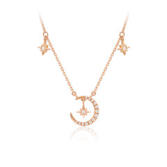 Fashion women wish korean vermeil charm moon star gold plated 925 sterling silver necklace Fashion women wish korean vermeil charm moon star gold plated 925 sterling silver necklace