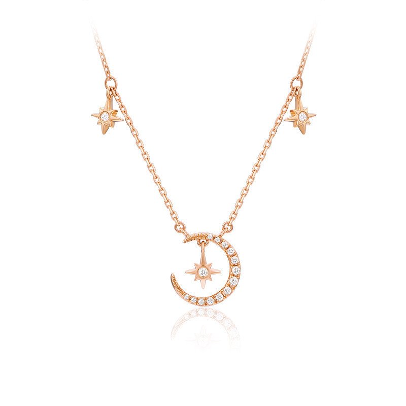 Fashion women wish korean vermeil charm moon star gold plated 925 sterling silver necklace Fashion women wish korean vermeil charm moon star gold plated 925 sterling silver necklace
