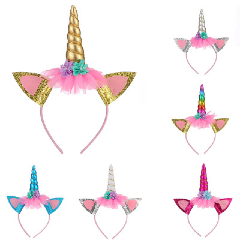 Wholesale kids hair accessories glitter bling lace unicorn headband