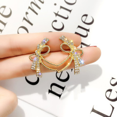 Wholesale Korea Bow Studded Zircon Crystal Gold S925 Silver Needle Fancy Stud Earring Wholesale Korea Bow Studded Zircon Crystal Gold S925 Silver Needle Fancy Stud Earring