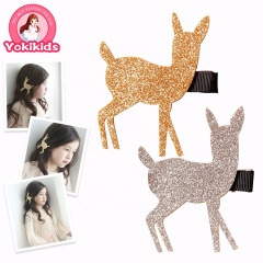 Ins wholesale gold and silver hair clip claw korean glitter pink deer kids hairpin for sale