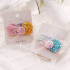 Custom lace bling glitter tulle hair clip kids korea hair accessories