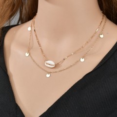 Decoration jewelry for women strand pearl layered double circle pendant necklace