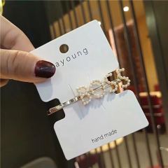 Gold hair accessories clipcrystal rhinestone metal women pearl letter Hair pins