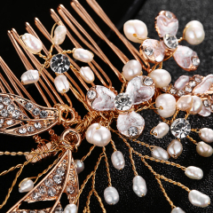Luxury women Gold Leaf Wedding Crystal Tiara Bridal Hairband Hair Combs