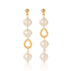 Fashion jewelry women alloy gold plated irregular simulate freshwater pearl earrings