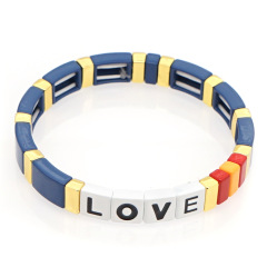 Wholesale Factory Direct Customized Bohemia Rainbow Painted Letter Love Enamel Bracelet