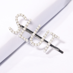 Amazon hot sale fancy custom girls pearl colorful crystal hair pins with word