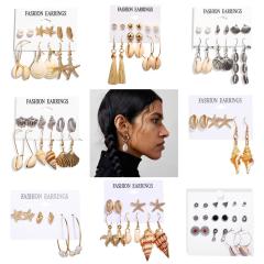 fashion best sell wish amazon korean women ladi jewelry earrings set ocean hoop drop shell earring