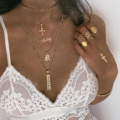 Fashion jewelry baby letter vintage metal cross multilayer chain necklaces
