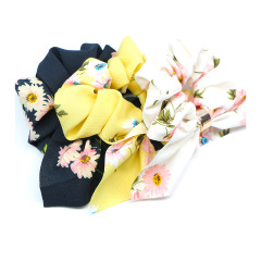 Wholesale fashion girls fabric bow custom printed elastic scrunchies for hair