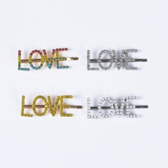 2020 Autumn and winter words hair clip flash geometric letters rhinestone crystal hairpin LOVE word hair clip