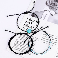 2019 custom adjustable blue opal stone cotton woven friendship bracelet