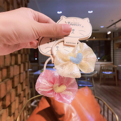 Korean children's candy color bow peach heart glitter color elastic hair rope