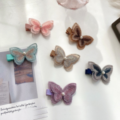 wholesale custom ins hot girls embroidery double layer butterfly hair clip