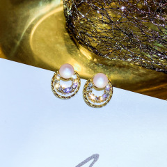 Round zircon S925 silver needle crystal alloy new design opal stud earring