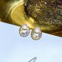 Round zircon S925 silver needle crystal alloy new design opal stud earring Round zircon S925 silver needle crystal alloy new design opal stud earring