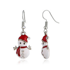 Hot sale fashion cute doll rhinestone women snowman christmas earrings