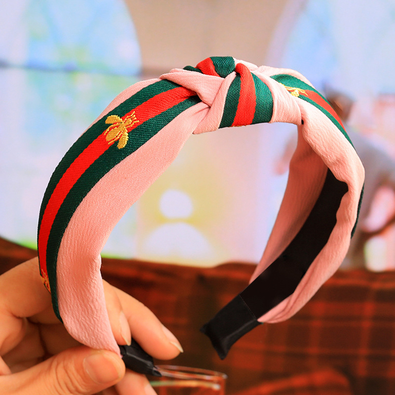 2020 Hot Sale Fashion Bee Headband Wide Edge Fabric Knot HairBands for girls