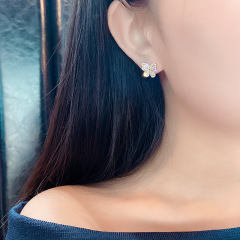 Fashion zircon S925 silver needle crystal alloy butterfly accessories earrings stud