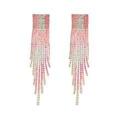 Fashion jewelry exaggeration long tassel colorful rhinestone earrings for women