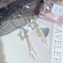 long tassel earrings s925 silver needle star rhinestone zircon pentagram earrings
