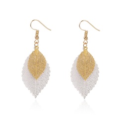 Amazon new explosion style retro golden simple design double hollow leaf earrings