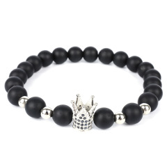 2020 New Arrival 8mm Black Natural Stones Rhinestone Men Crown Bead Bracelet For Gifts