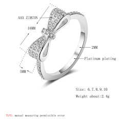 925 Sterling Silver Plated Cubic Zirconia Bow Tie Ring Micro Pave Cubic Zirconia Bowtie Ring