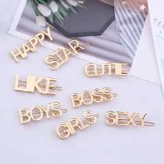 Custom gold alloy women bling rhinestone crystal letter hair clips hair pins with words Custom gold alloy women bling rhinestone crystal letter hair clips hair pins with words