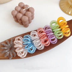 Korean new style candy color pearl line telephone cord hair tie for girls Korean new style candy color pearl line telephone cord hair tie for girls