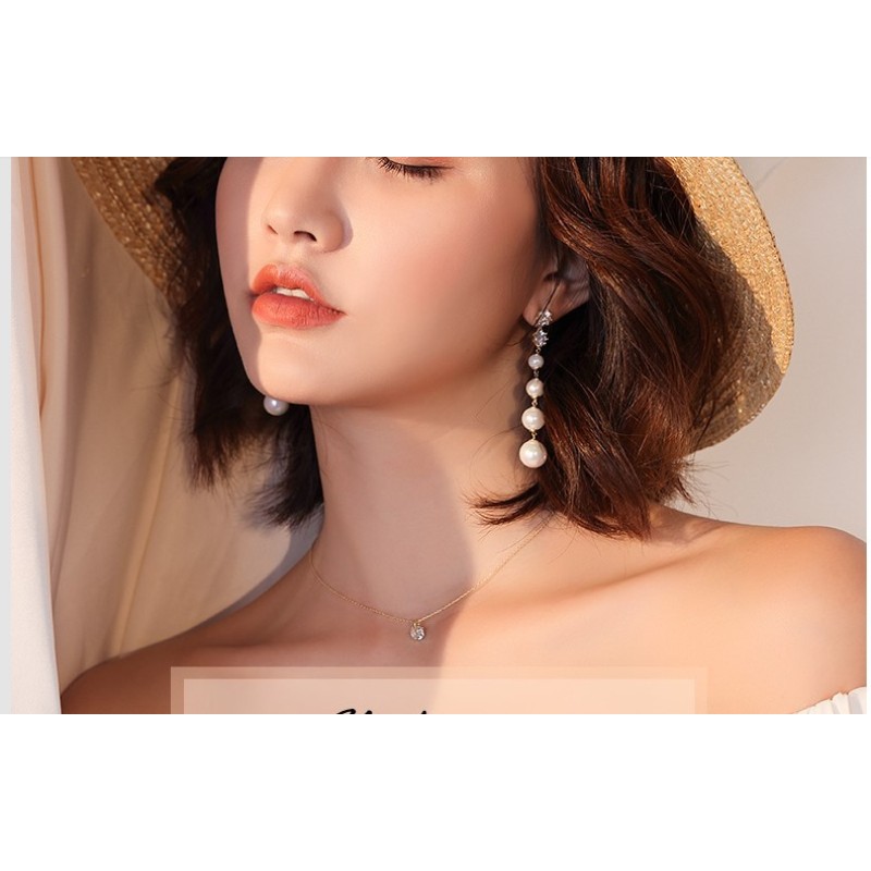 New Fashion 925 Silver Long Women Earring Accessories Pearl Tassel Earrings