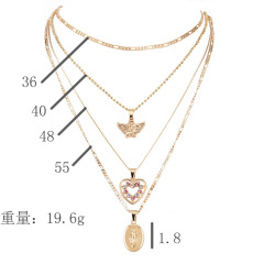 wish Amazon ins fashion gold angle heart multi layered chain choker necklace set for women lady girls