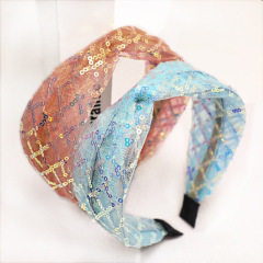 New trendy manufacturer direct sale womens lace gauze sequin headbands