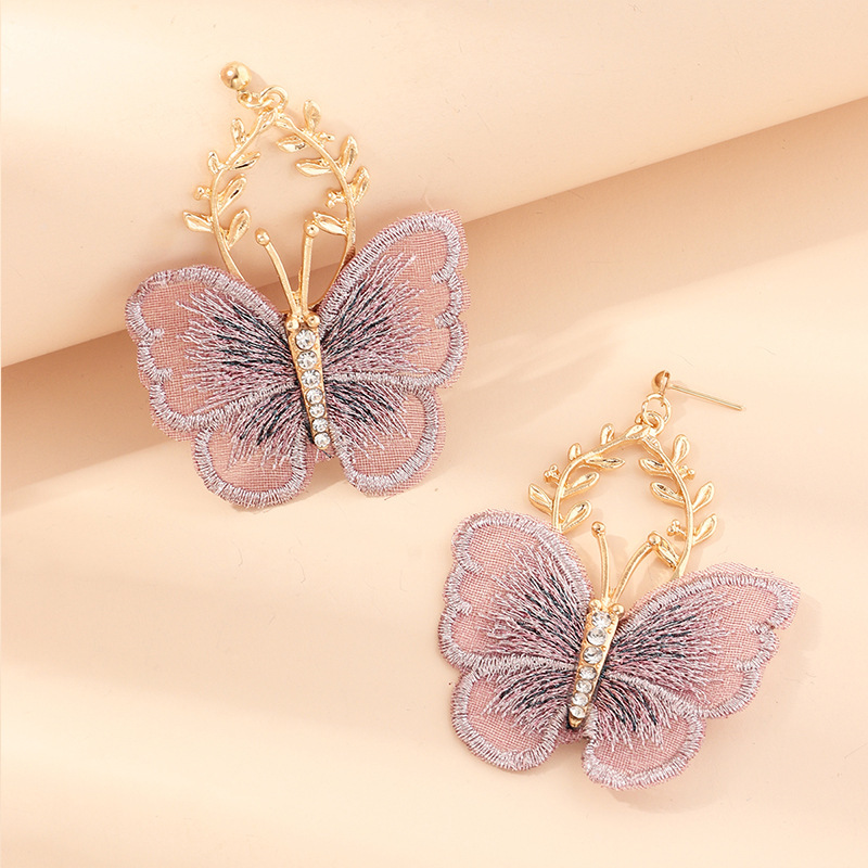 Wholesale Girls Delicate Handmade Rhinestone Embroidery Lace butterfly earrings Wholesale Girls Delicate Handmade Rhinestone Embroidery Lace butterfly earrings