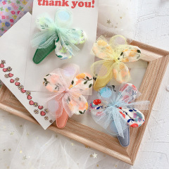 printed floral mesh flower children's baby girls hair clips for kid hair accessories