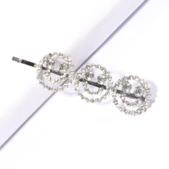 Fashion customized wedding bridal smile face colorful crystal hair pins for women