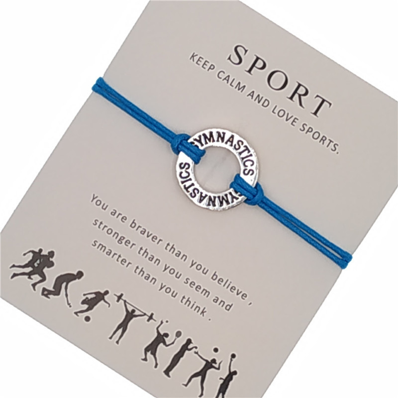 Amazon custom charm leather GYMNASTICS rope adjustment bracelet for women men's with blessing card