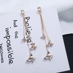 amazon ins Customized korean fashion trendy Zircon Jewelry Fashion Gold Long Drop Diamond Earrings for Women