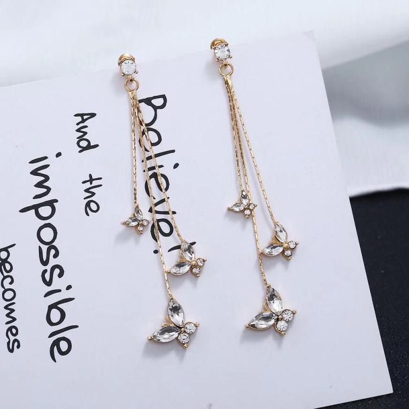 amazon ins Customized korean fashion trendy Zircon Jewelry Fashion Gold Long Drop Diamond Earrings for Women