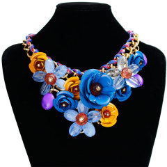 amazon fashion popular Gemstone women floral statement Exaggerated Short Clavicle flower jewelry choker necklace